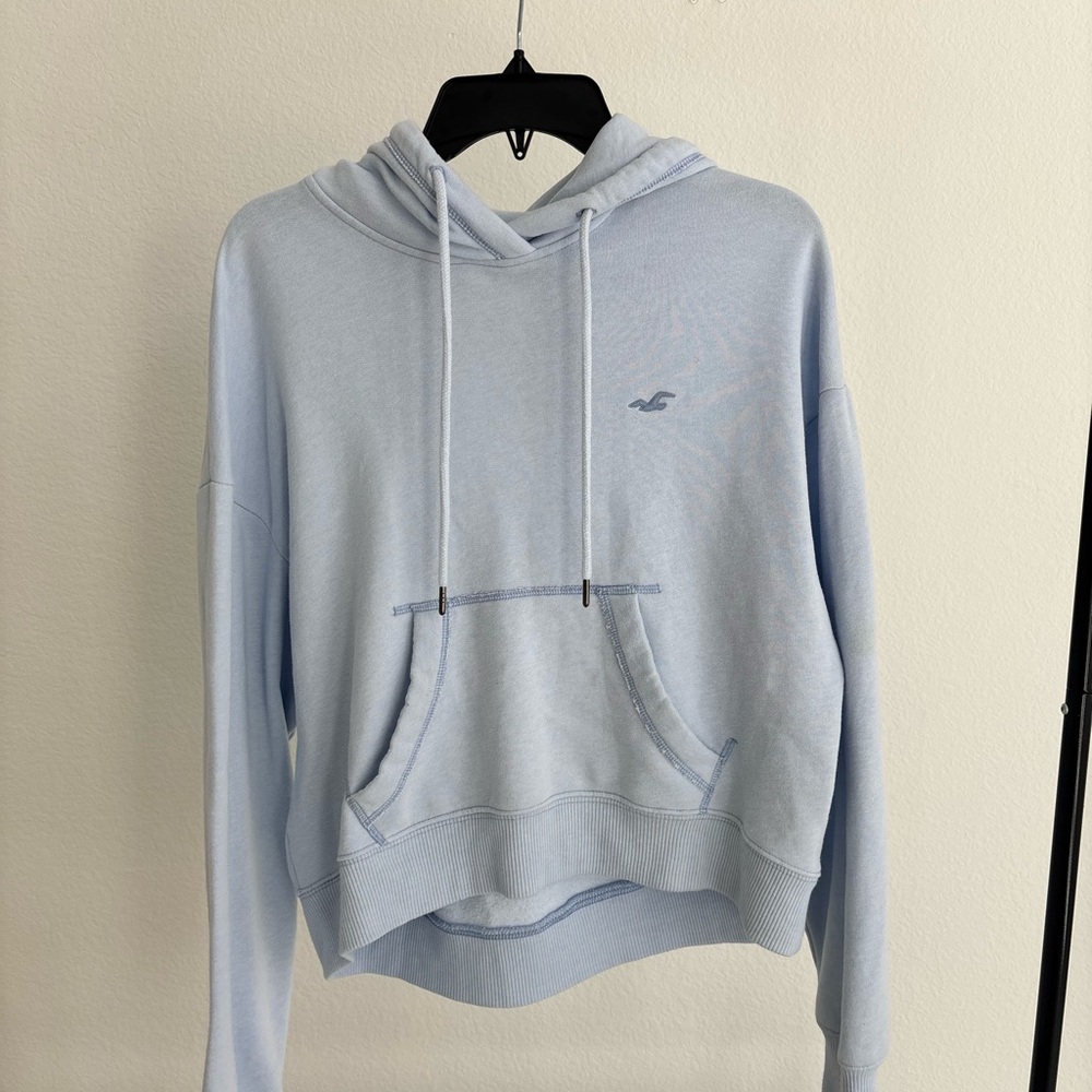 Hollister Women's Sky Blue Hoodie Sweater